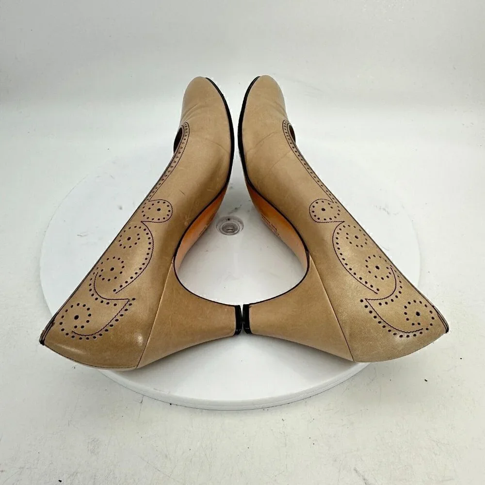 Salvatore Ferragamo Women Size 8.5 AAAA Creme Taupe Leather Heels Pump Shoes